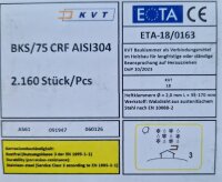 Klammer Typ S 29 / 75 mm Edelstahl  a 2.160 St&uuml;ck /...